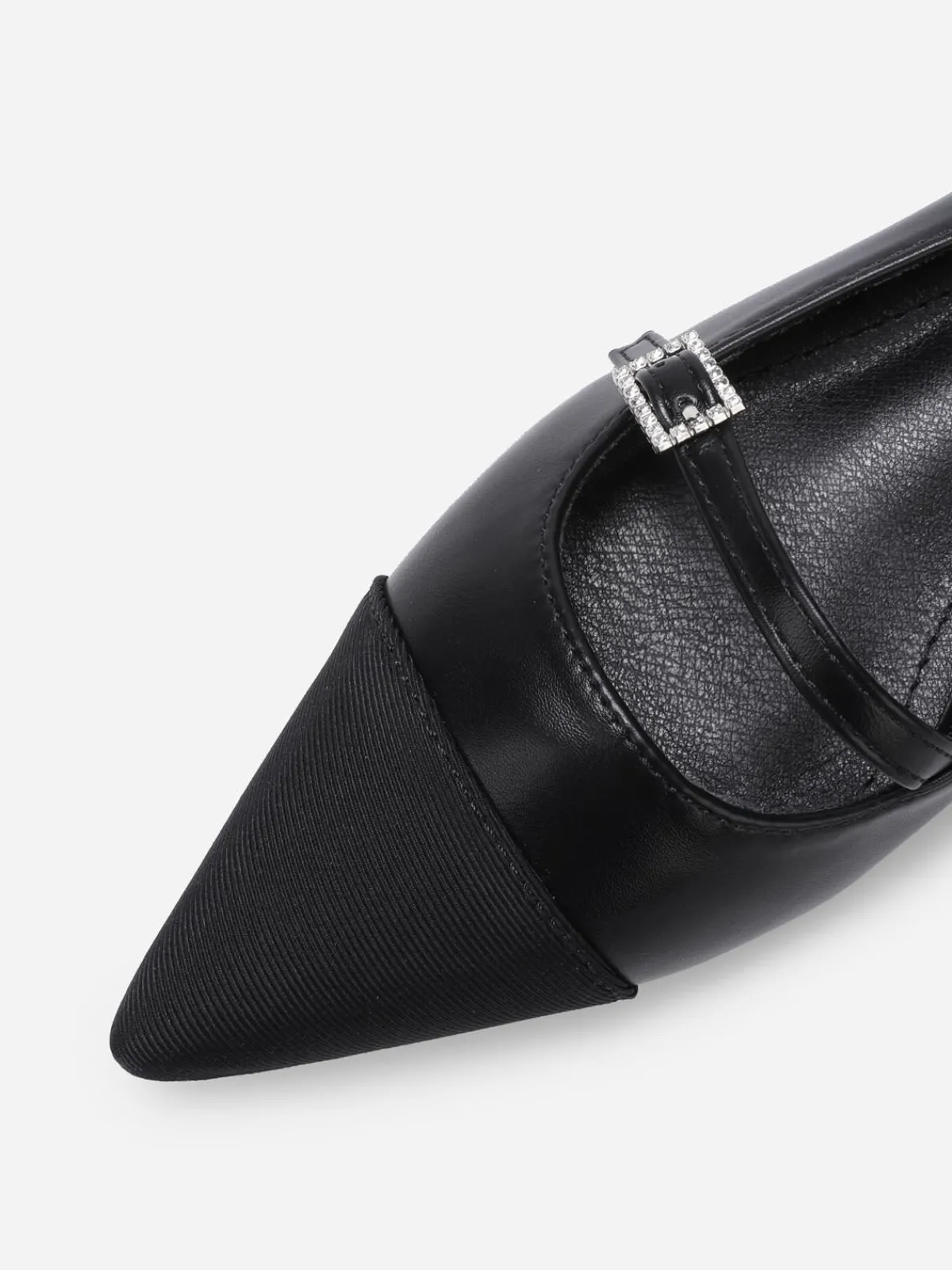 Clearance La Modeuse Ballerines bi-matières pointues à bride Noir