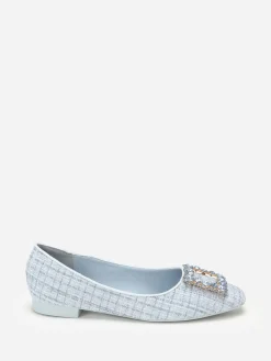 Clearance La Modeuse Ballerines en tweed avec bride bijou Bleu