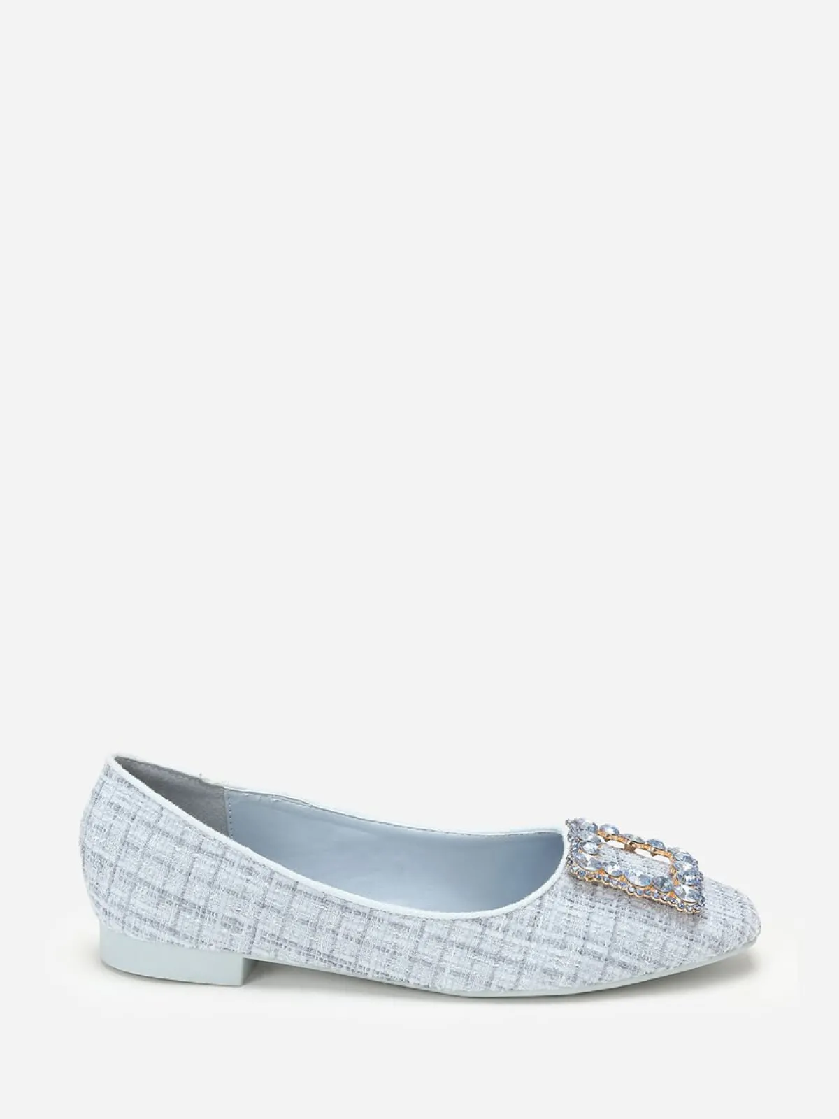 Clearance La Modeuse Ballerines en tweed avec bride bijou Bleu