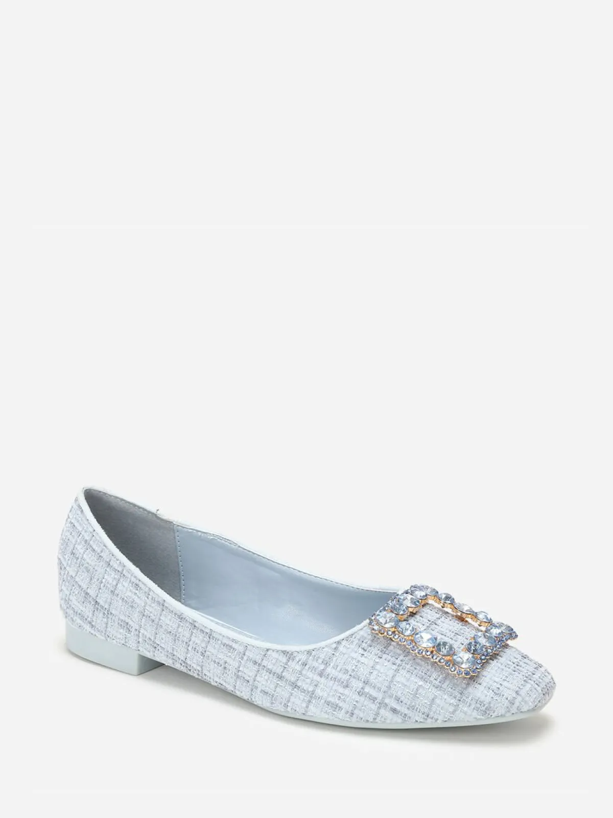Clearance La Modeuse Ballerines en tweed avec bride bijou Bleu