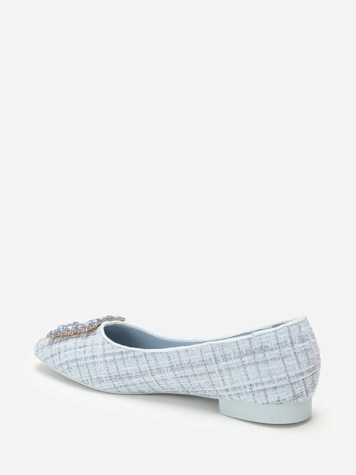 Clearance La Modeuse Ballerines en tweed avec bride bijou Bleu