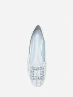 Clearance La Modeuse Ballerines en tweed avec bride bijou Bleu