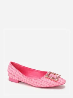 Clearance La Modeuse Ballerines  en tweed avec bride bijou Fuchsia