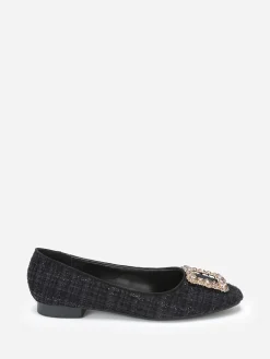 Clearance La Modeuse Ballerines en tweed avec bride bijou Noir