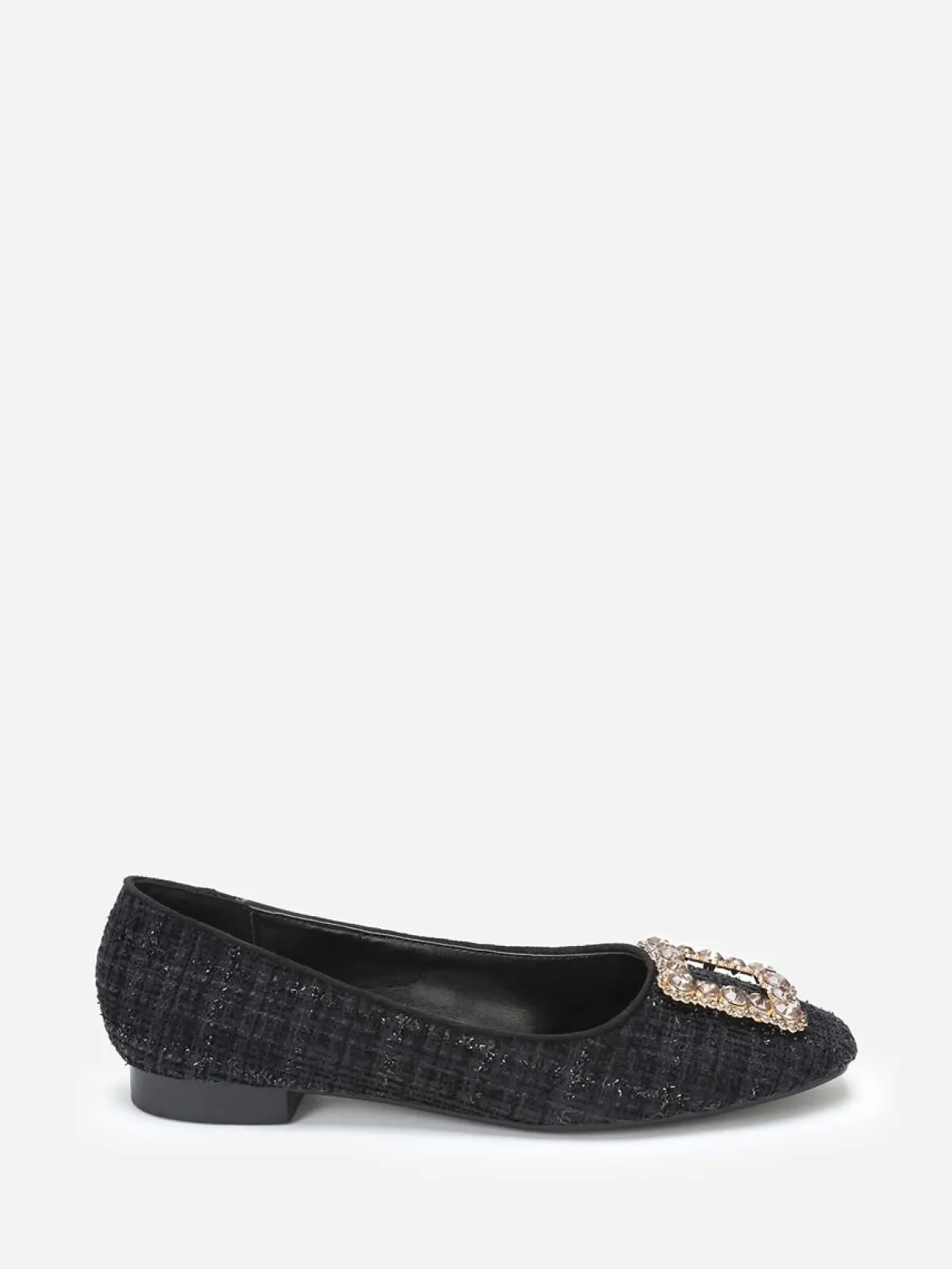 Clearance La Modeuse Ballerines en tweed avec bride bijou Noir