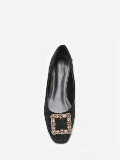Clearance La Modeuse Ballerines en tweed avec bride bijou Noir