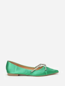 Hot La Modeuse Ballerines pointues satinées et strass Vert