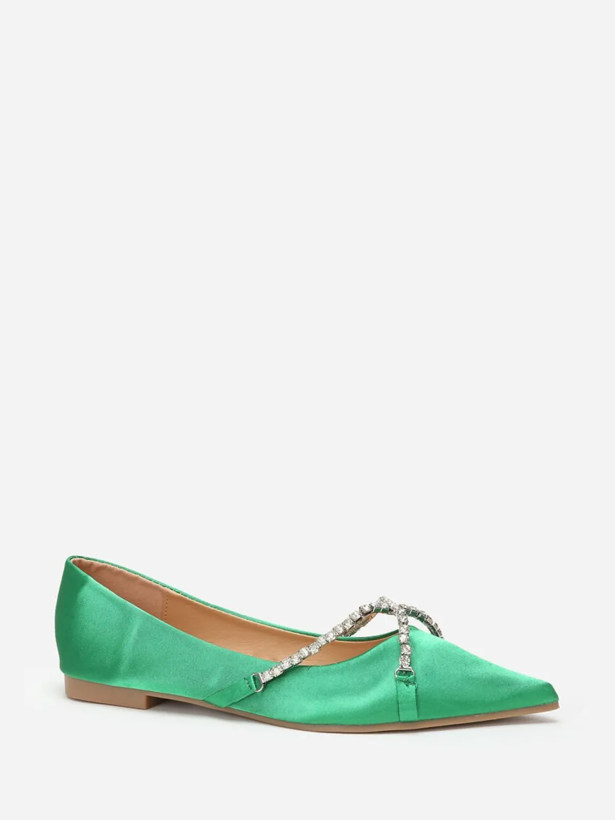 Hot La Modeuse Ballerines pointues satinées et strass Vert
