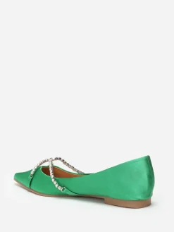 Hot La Modeuse Ballerines pointues satinées et strass Vert