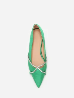 Hot La Modeuse Ballerines pointues satinées et strass Vert