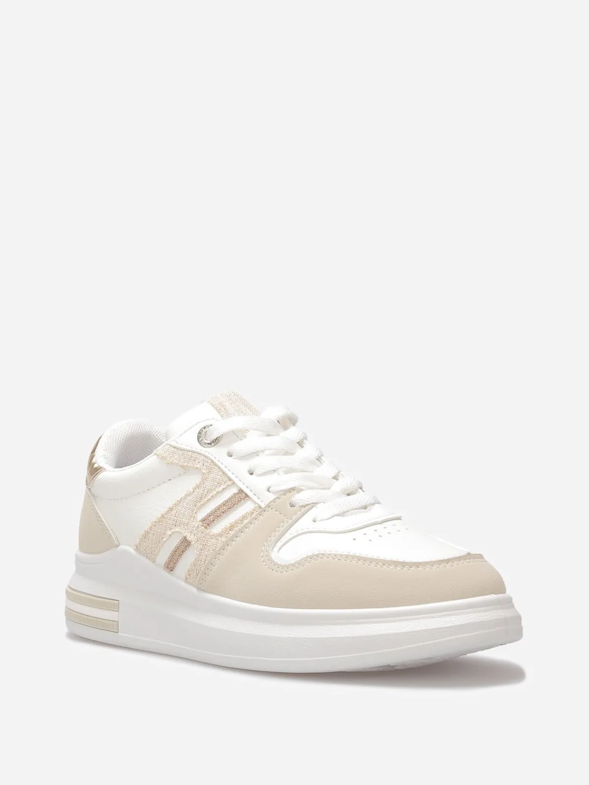 Online La Modeuse Baskets basses avec détails nubuck et toile Beige