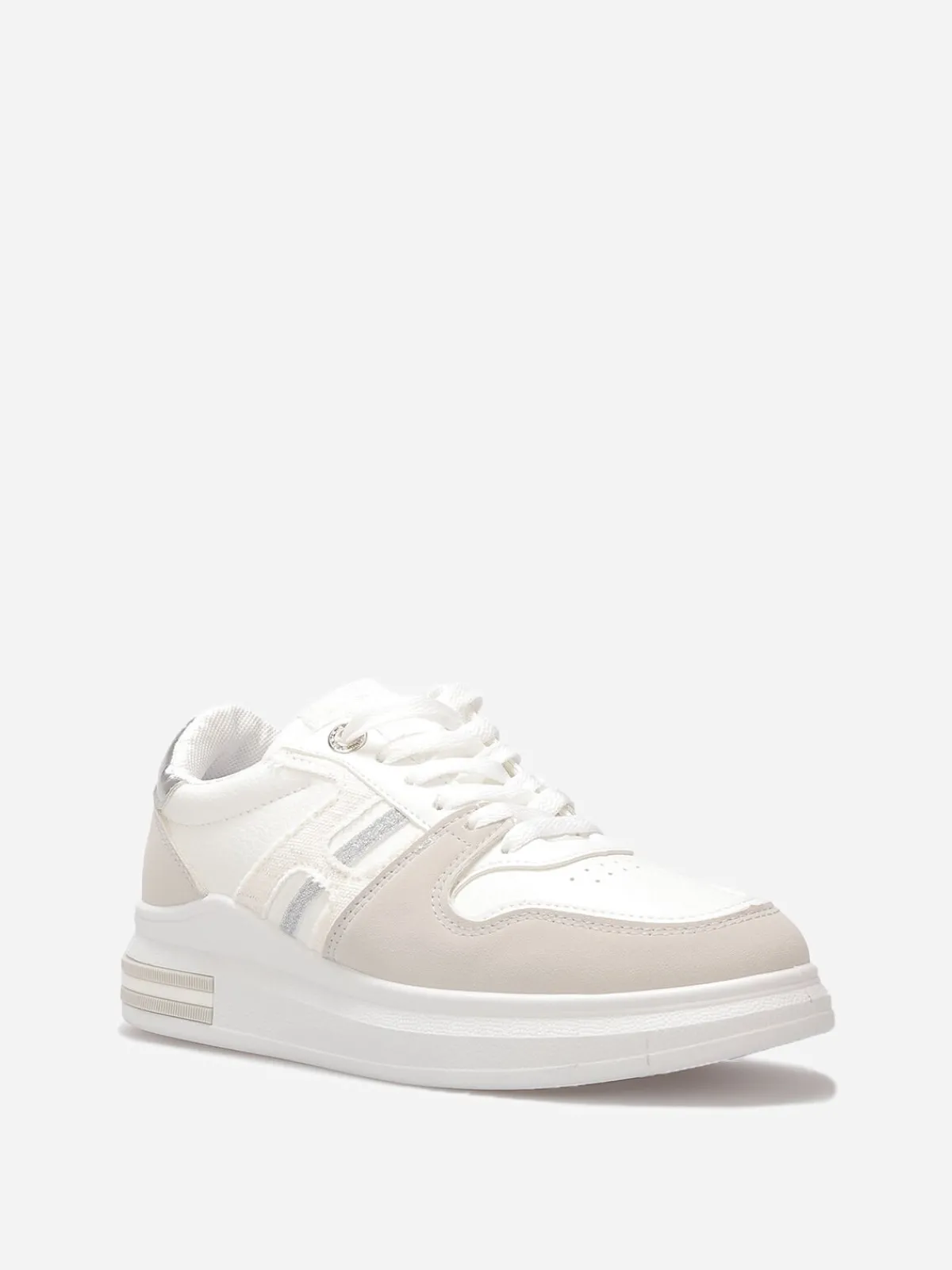 Clearance La Modeuse Baskets basses avec détails nubuck et toile Blanc