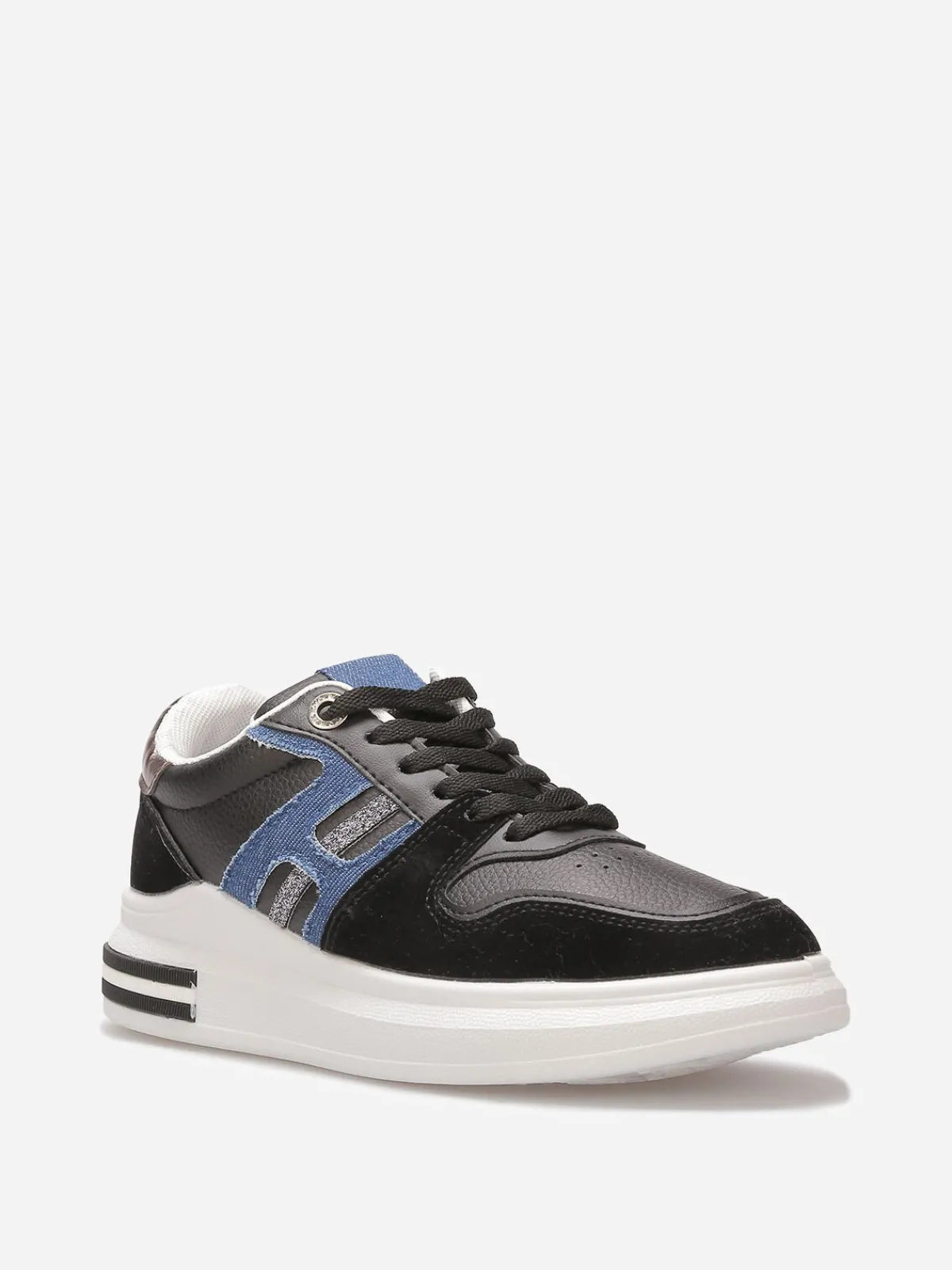 Discount La Modeuse Baskets basses avec détails denim et suédine Noir