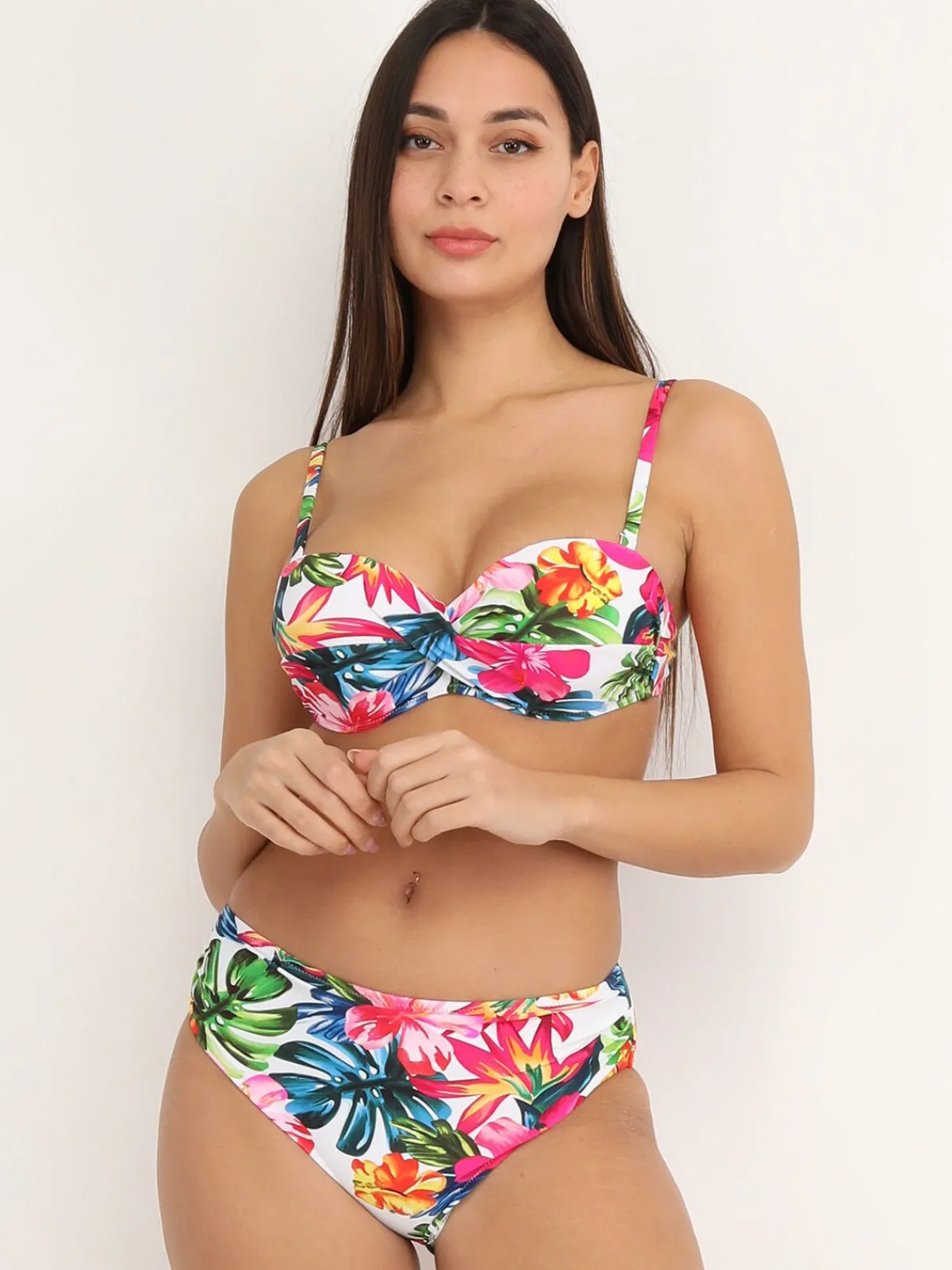 Hot La Modeuse Bikini à imprimé tropical Blanc