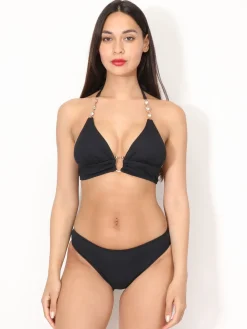 La Modeuse Bikini à strass et anneau Noir