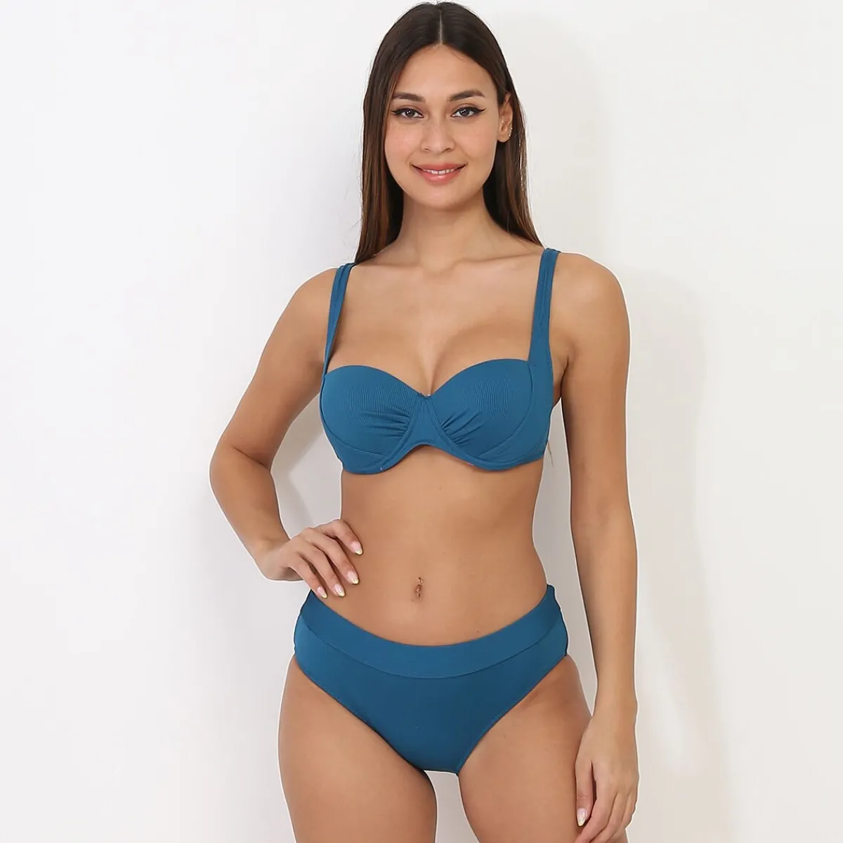 Hot La Modeuse Bikini corbeille côtelé Bleu