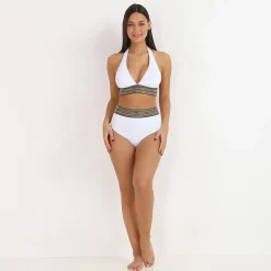 Outlet La Modeuse Bikini taille haute à motif Grecque Blanc
