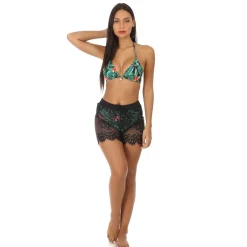 Best La Modeuse Bikini triangles satiné à imprimé tropical Noir