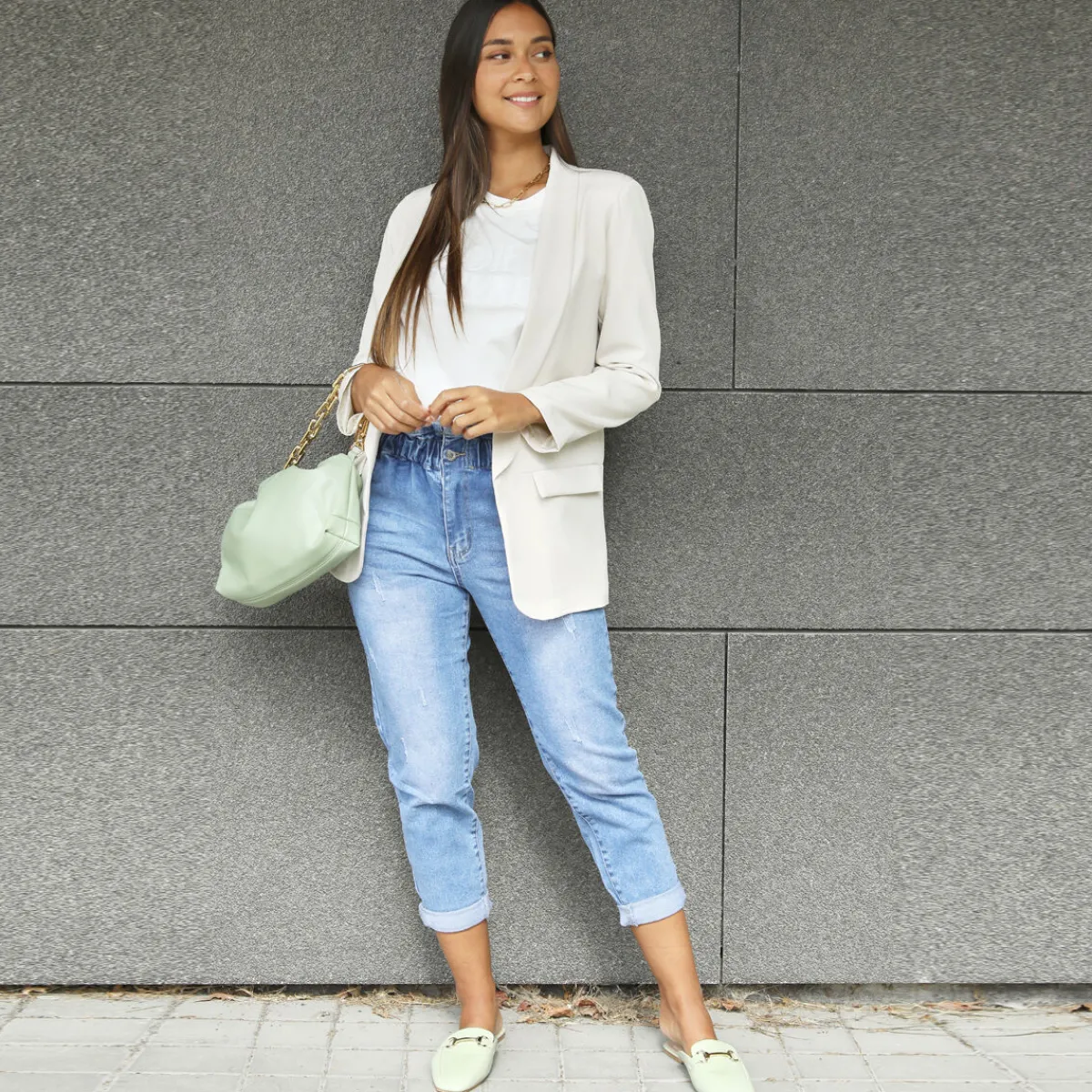 New La Modeuse Blazer à col châle Beige
