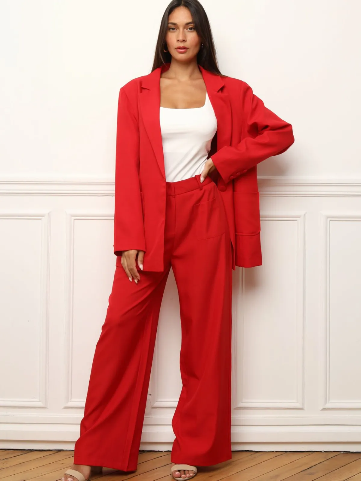 Online La Modeuse Blazer oversize à double poches plaquées Rouge