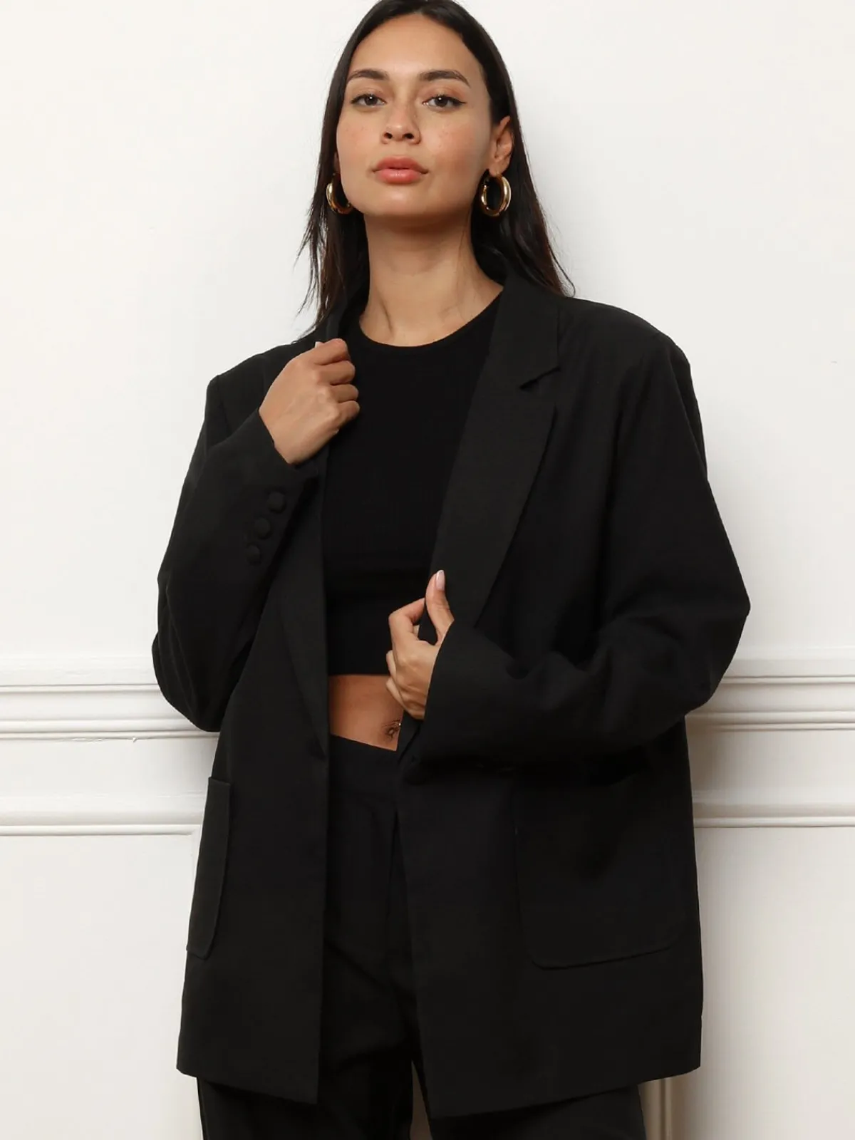 Outlet La Modeuse Blazer oversize à double poches plaquées Noir