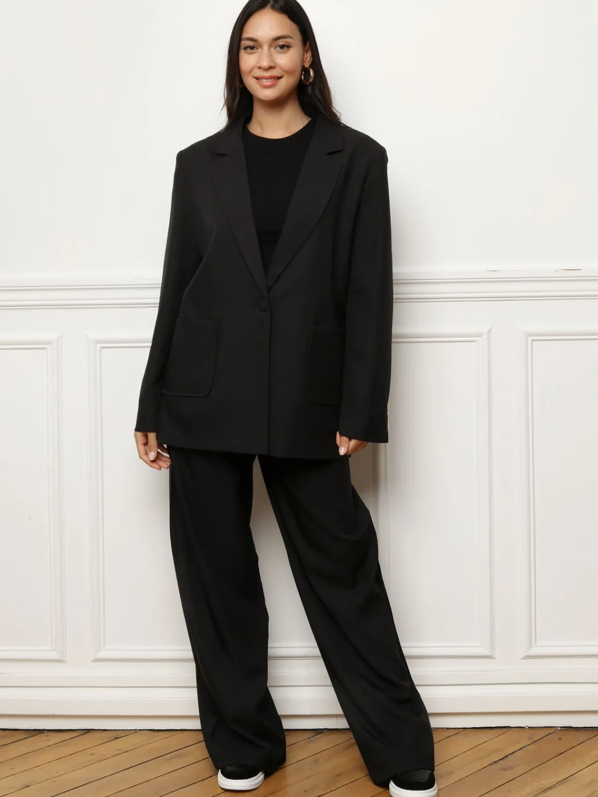 Outlet La Modeuse Blazer oversize à double poches plaquées Noir