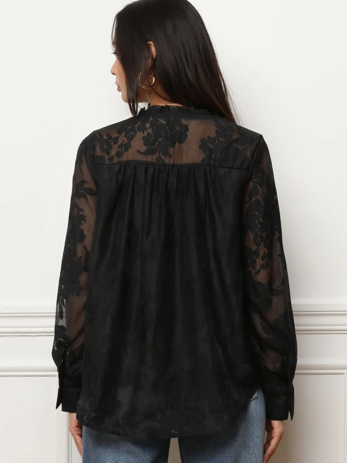 Best La Modeuse Blouse en voile à imprimé floral Noir