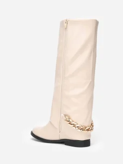 Outlet La Modeuse Bottes à revers  avec chaîne Beige