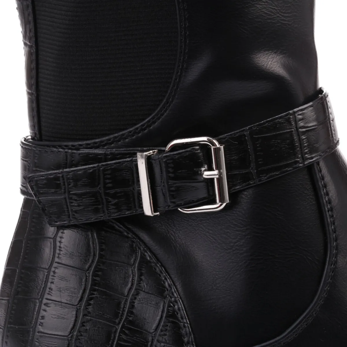 Outlet La Modeuse Bottes cavalière en simili effet croco Noir