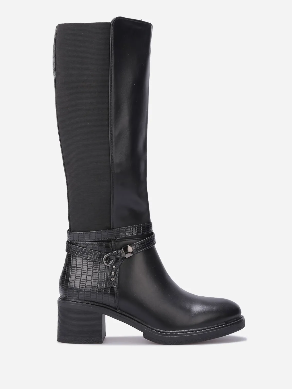 Online La Modeuse Bottes cavalières à bride nouée Noir