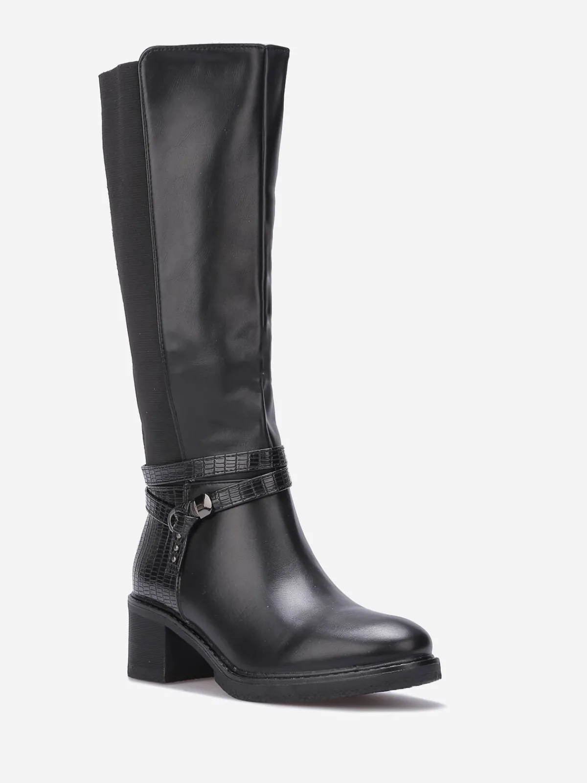Online La Modeuse Bottes cavalières à bride nouée Noir