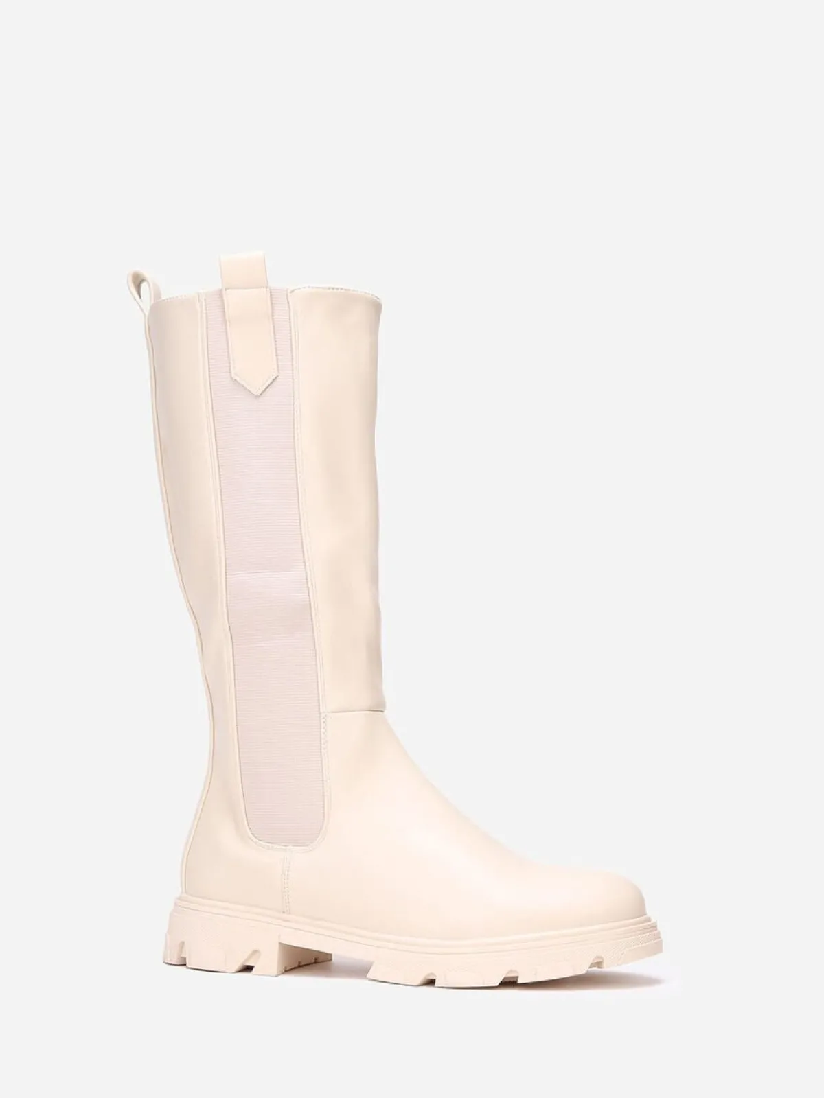 Outlet La Modeuse Bottes cavalières crantées grandes tailles Beige