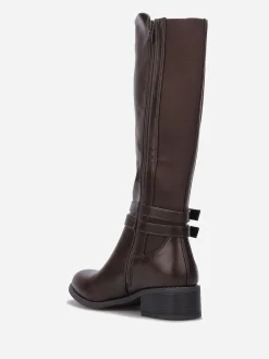 Sale La Modeuse Bottes cavalières stretch à boucles Café