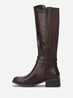 Sale La Modeuse Bottes cavalières stretch à boucles Café
