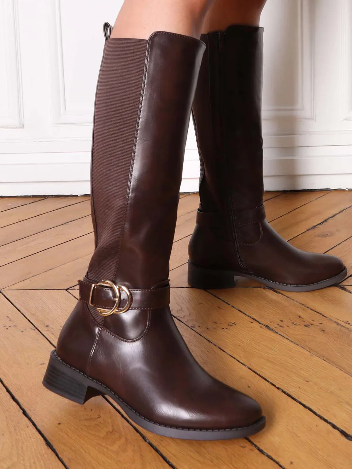 Clearance La Modeuse Bottes cavalières stretch à boucle Marron