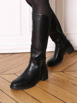 Outlet La Modeuse Bottes cavalières stretch à talon Noir