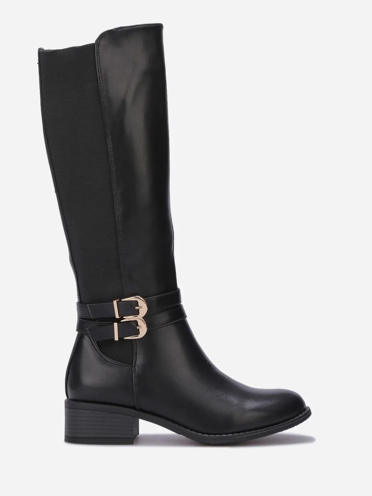 Discount La Modeuse Bottes cavalières stretch à boucles Noir