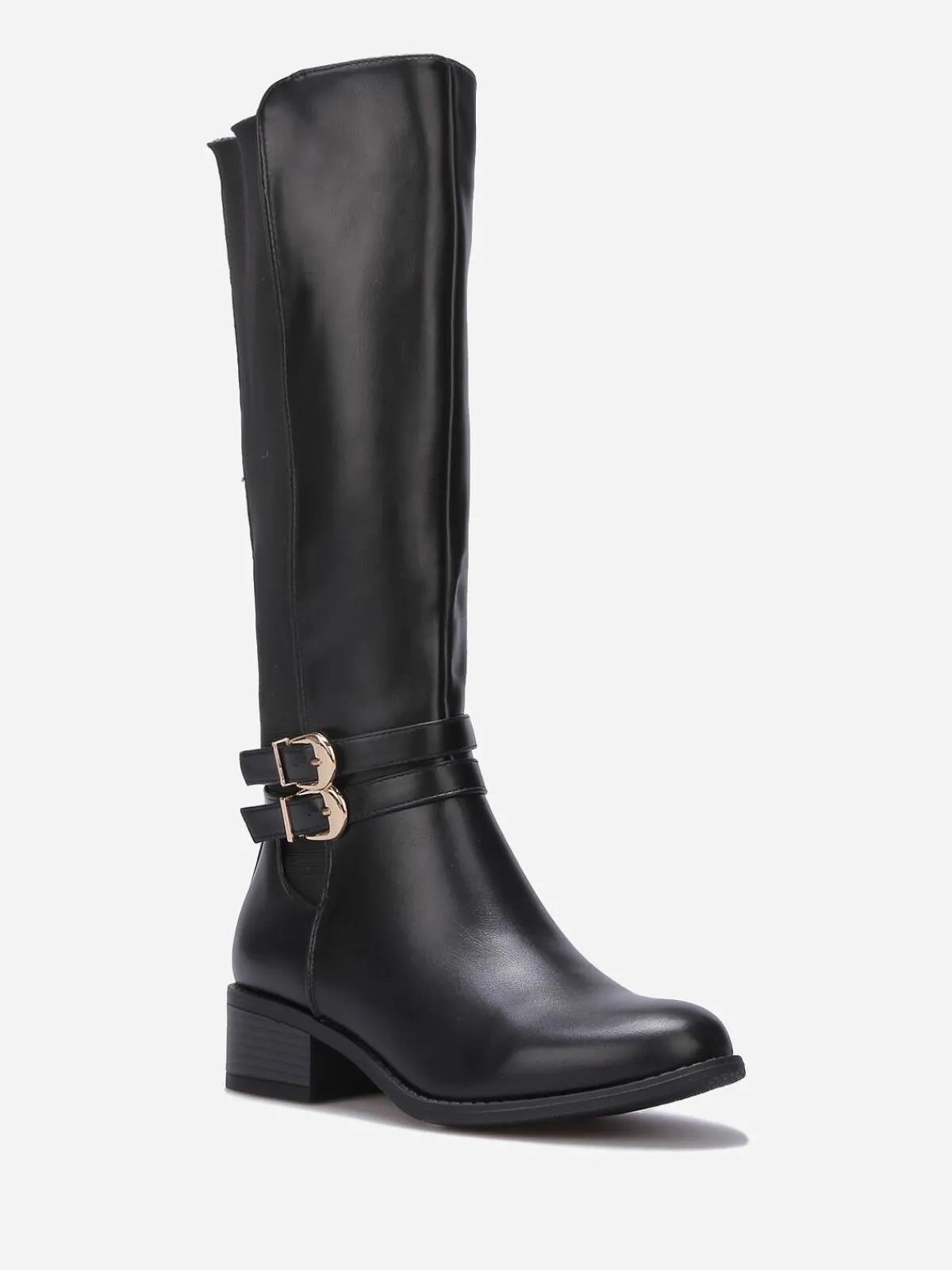 Discount La Modeuse Bottes cavalières stretch à boucles Noir