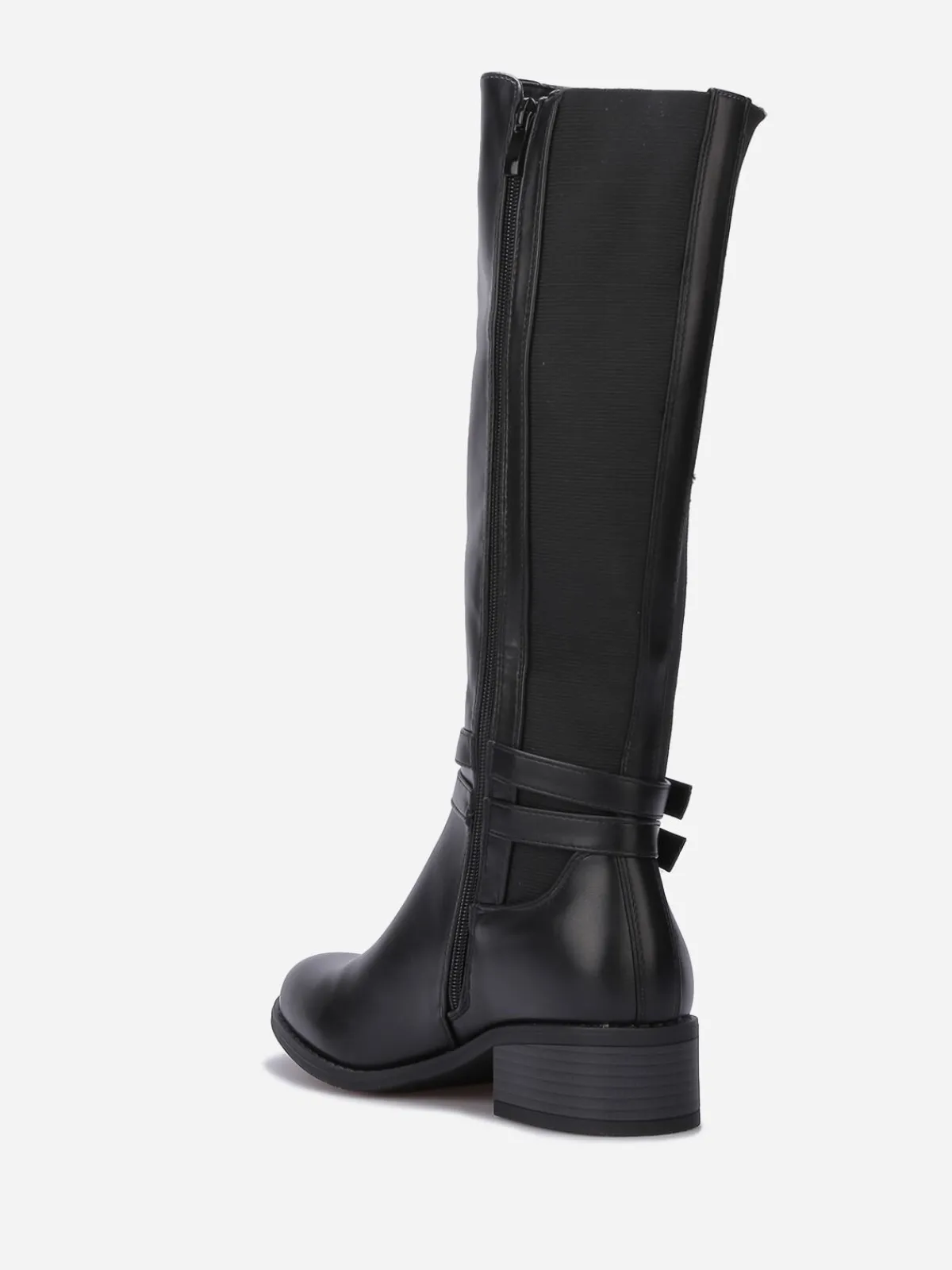 Discount La Modeuse Bottes cavalières stretch à boucles Noir