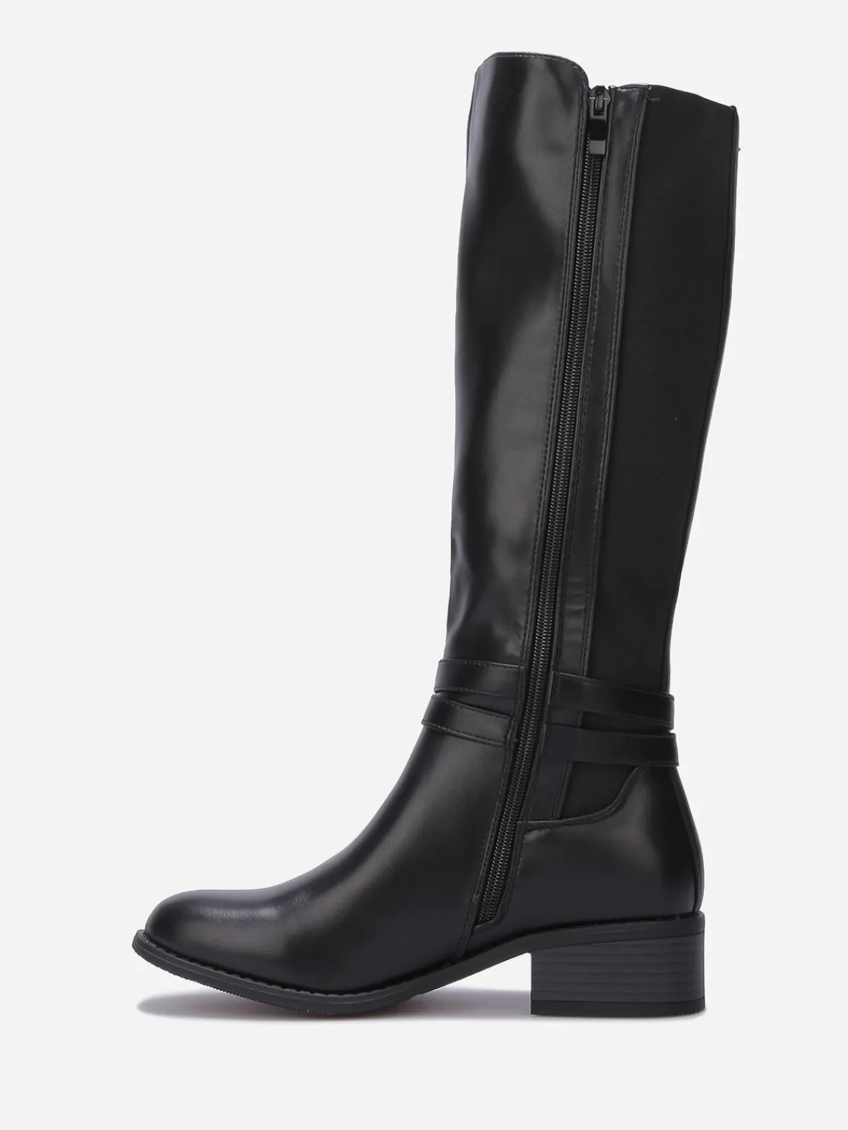 Discount La Modeuse Bottes cavalières stretch à boucles Noir