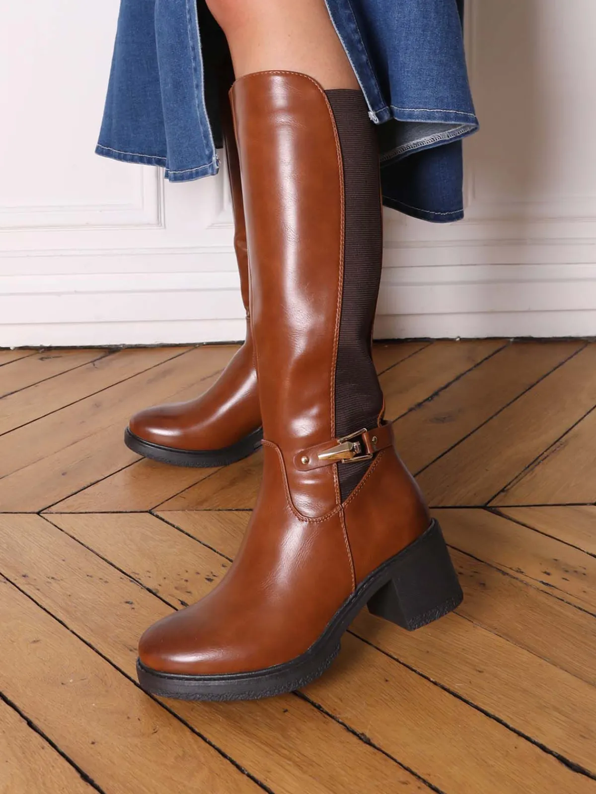 Online La Modeuse Bottes cavalières stretch à talon Camel
