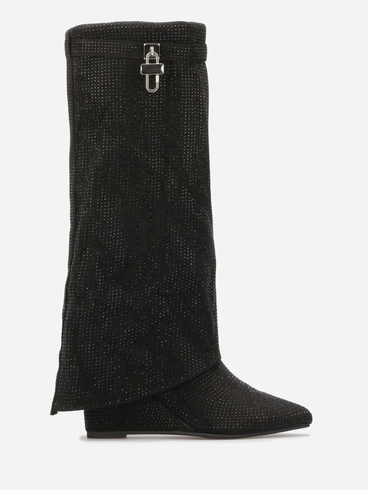 Hot La Modeuse Bottes compensées à revers et strass Noir