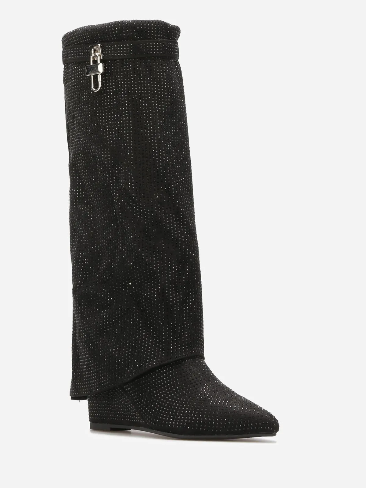 Hot La Modeuse Bottes compensées à revers et strass Noir