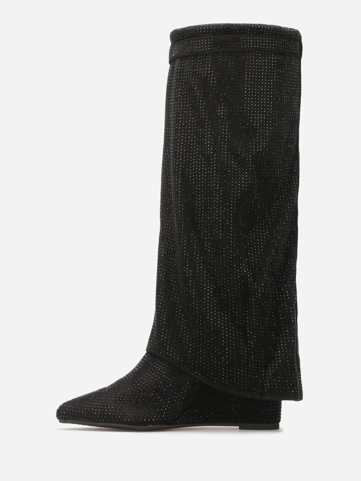Hot La Modeuse Bottes compensées à revers et strass Noir