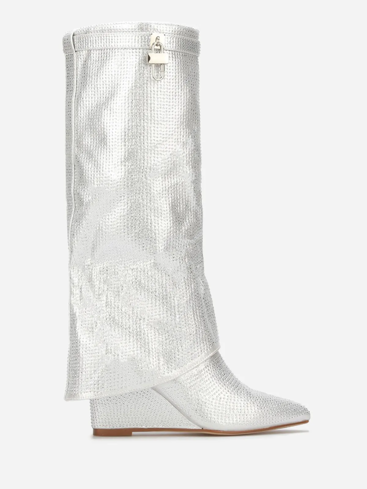 Hot La Modeuse Bottes compensées à revers et strass Argenté