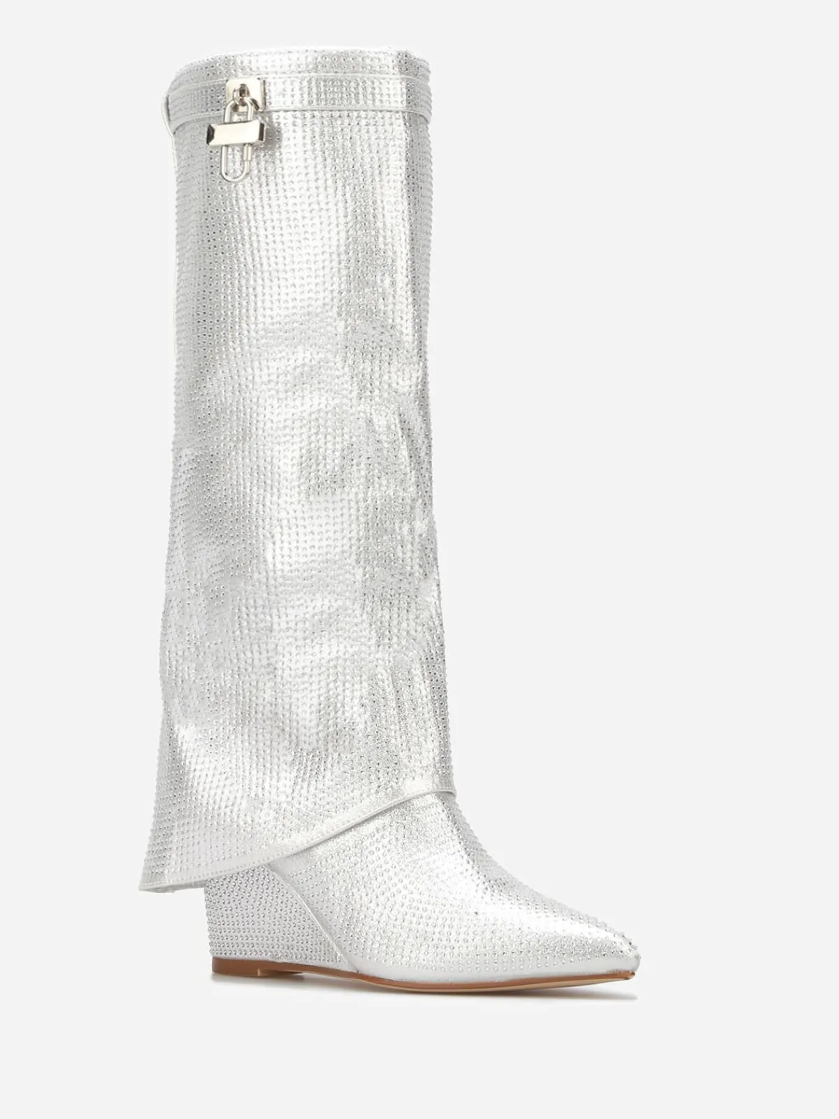 Hot La Modeuse Bottes compensées à revers et strass Argenté