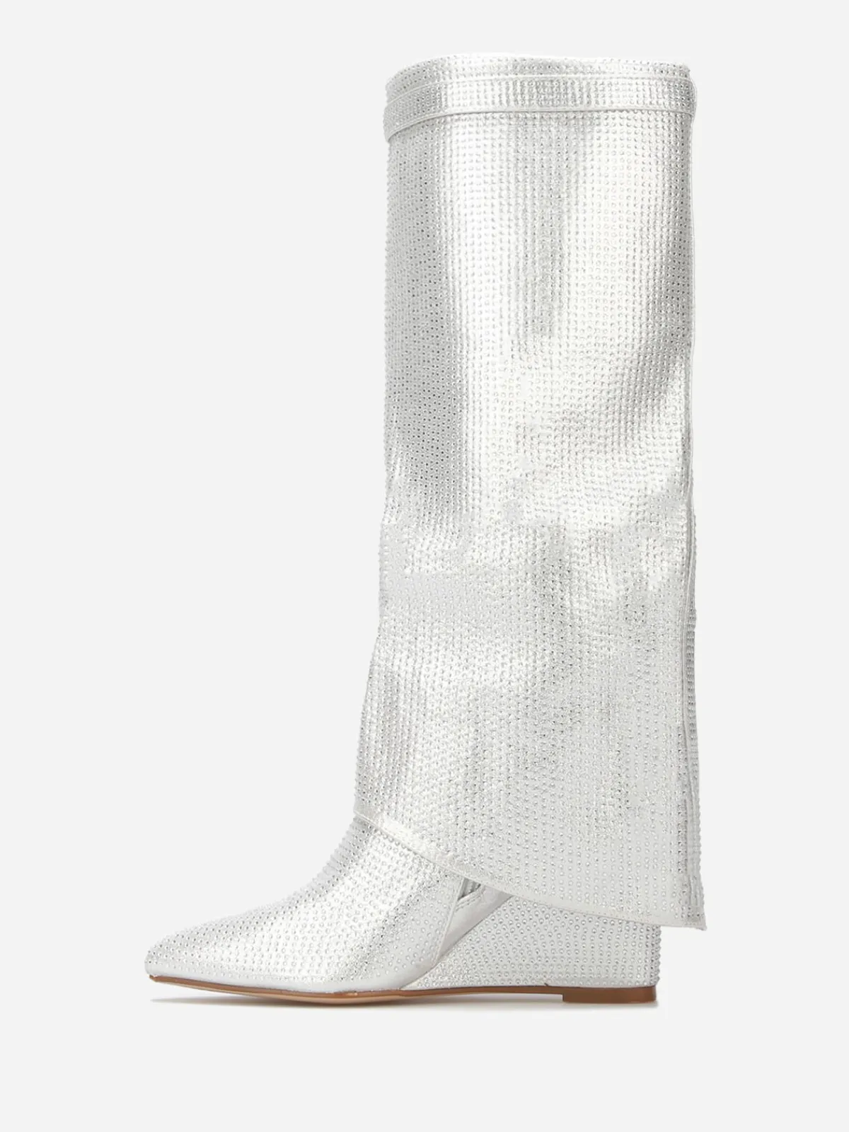 Hot La Modeuse Bottes compensées à revers et strass Argenté