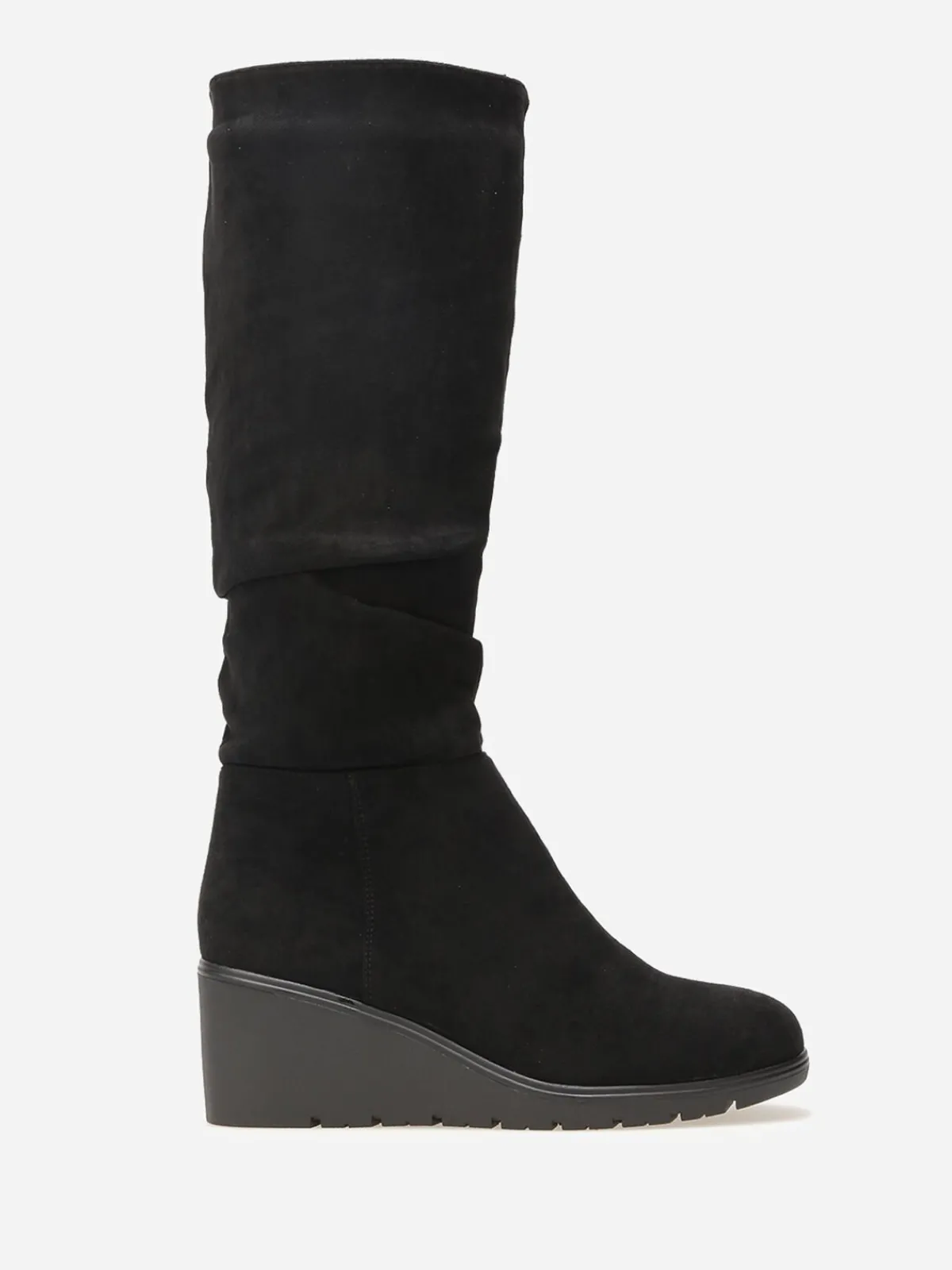 Sale La Modeuse Bottes plissées et compensées en suédine Noir