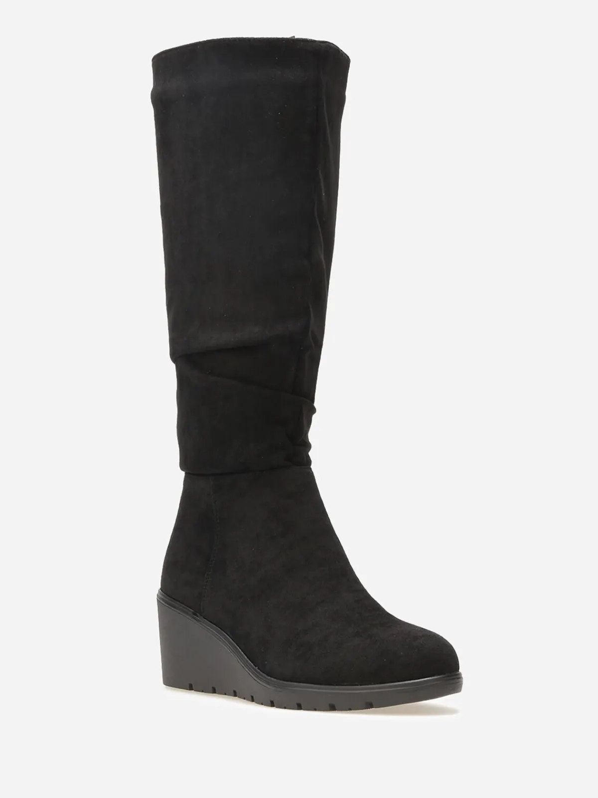 Sale La Modeuse Bottes plissées et compensées en suédine Noir