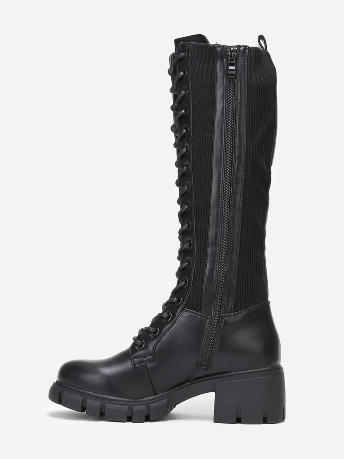 Outlet La Modeuse Bottes rangers crantées bi-matières Noir
